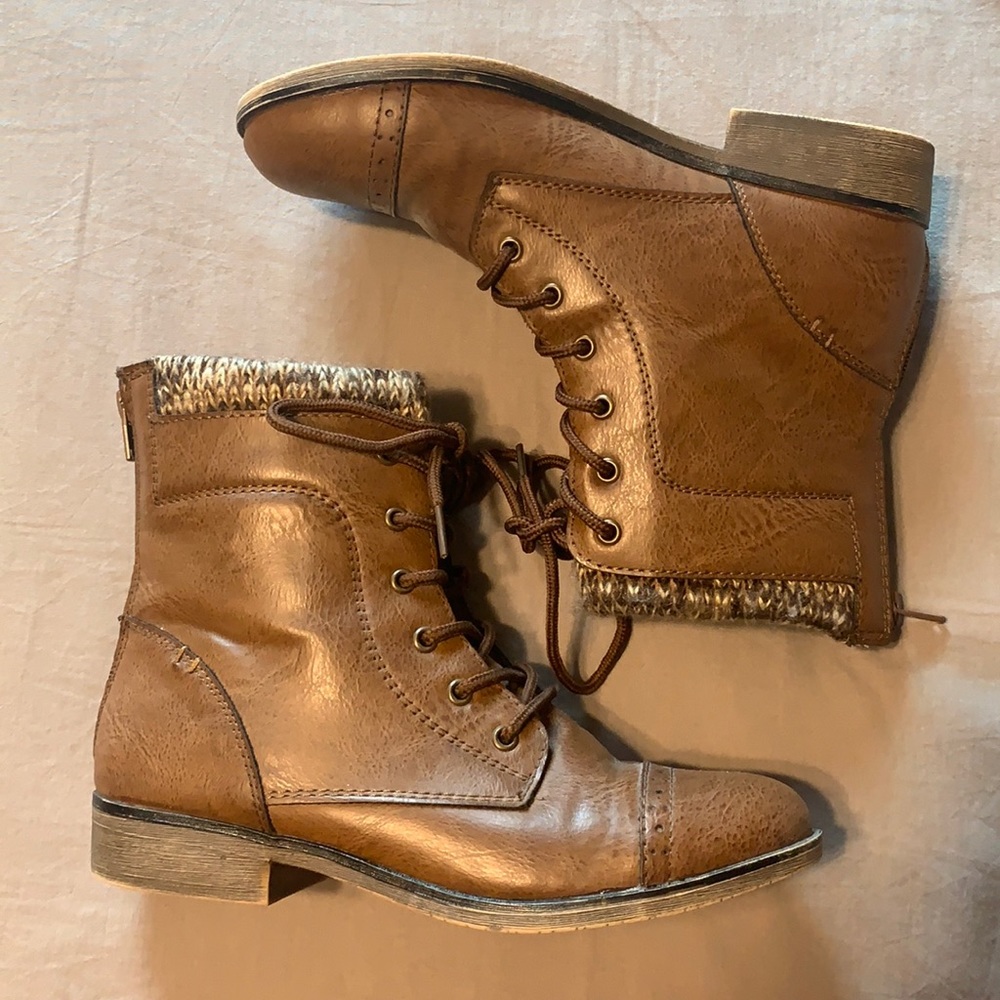 MUDD - BROWN LEATHER ANKLE BOOTS - 7.5